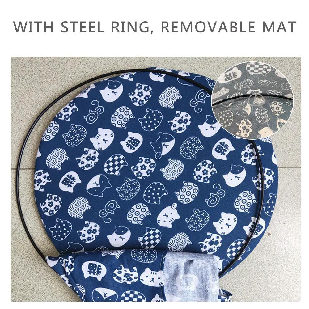 Round blue printed pet hammock bed with steel ring for cats and dogs, by Furr Baby Gifts on Tampa Home & Garden Store
