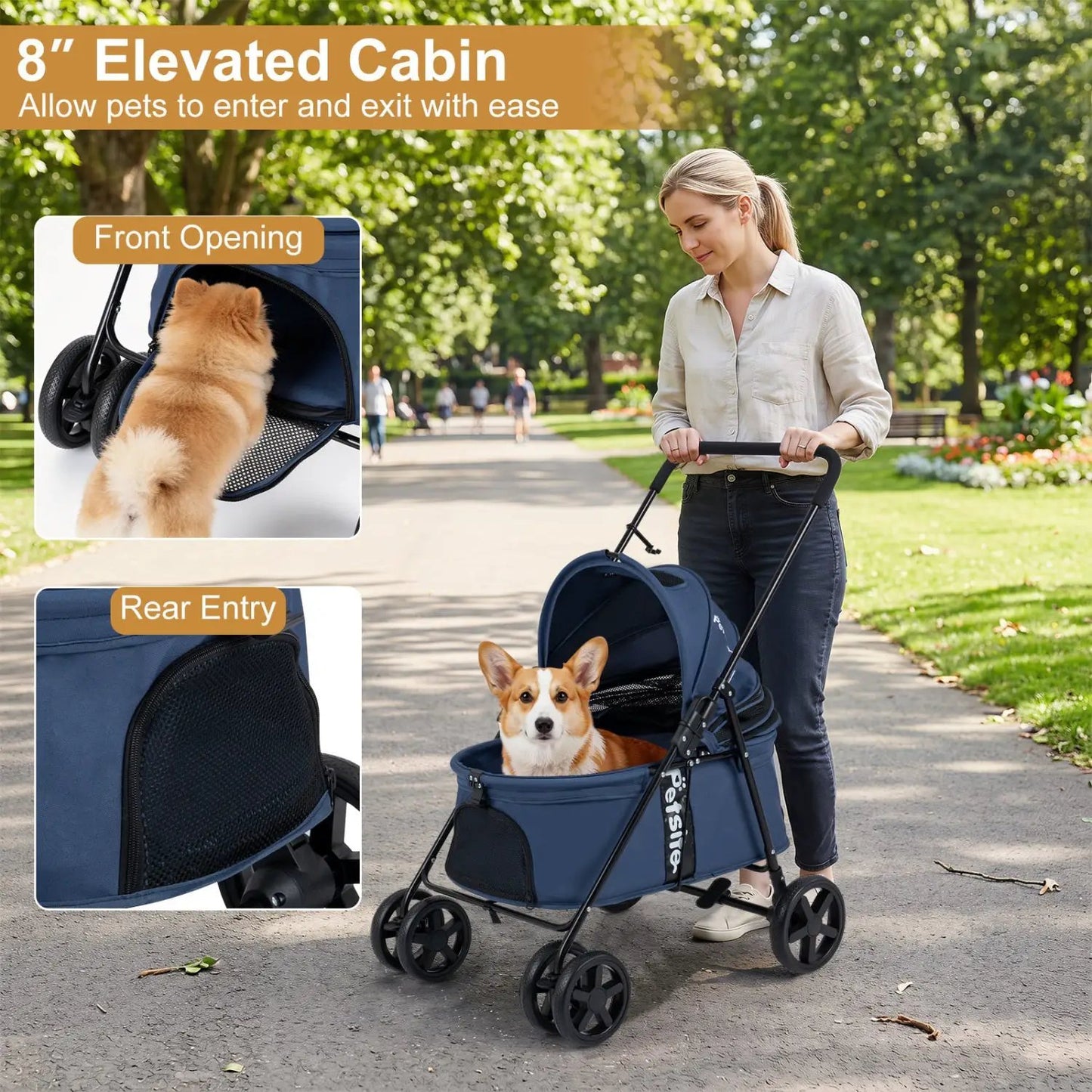 Foldable Pet Stroller for Small Dogs Brake
