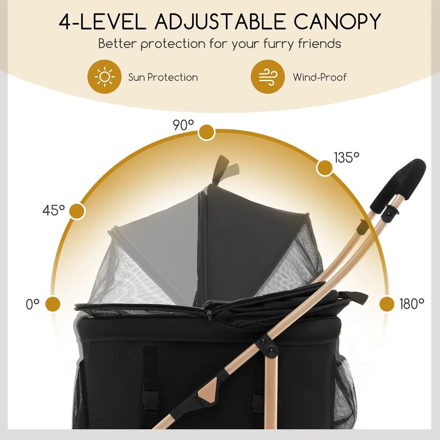3-In-1 Pet Stroller and Car Seat Carrier by DirectDeals, black canopy, tan frame on Tampa Home & Garden Store