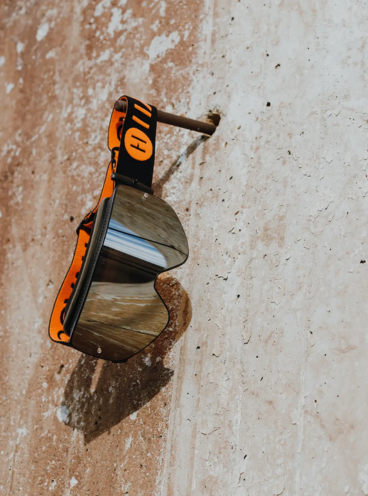 Goggles Havoc Phantom Infinity for Custom Fit with mirrored lens and bright orange strap on Tampa Home & Garden Store