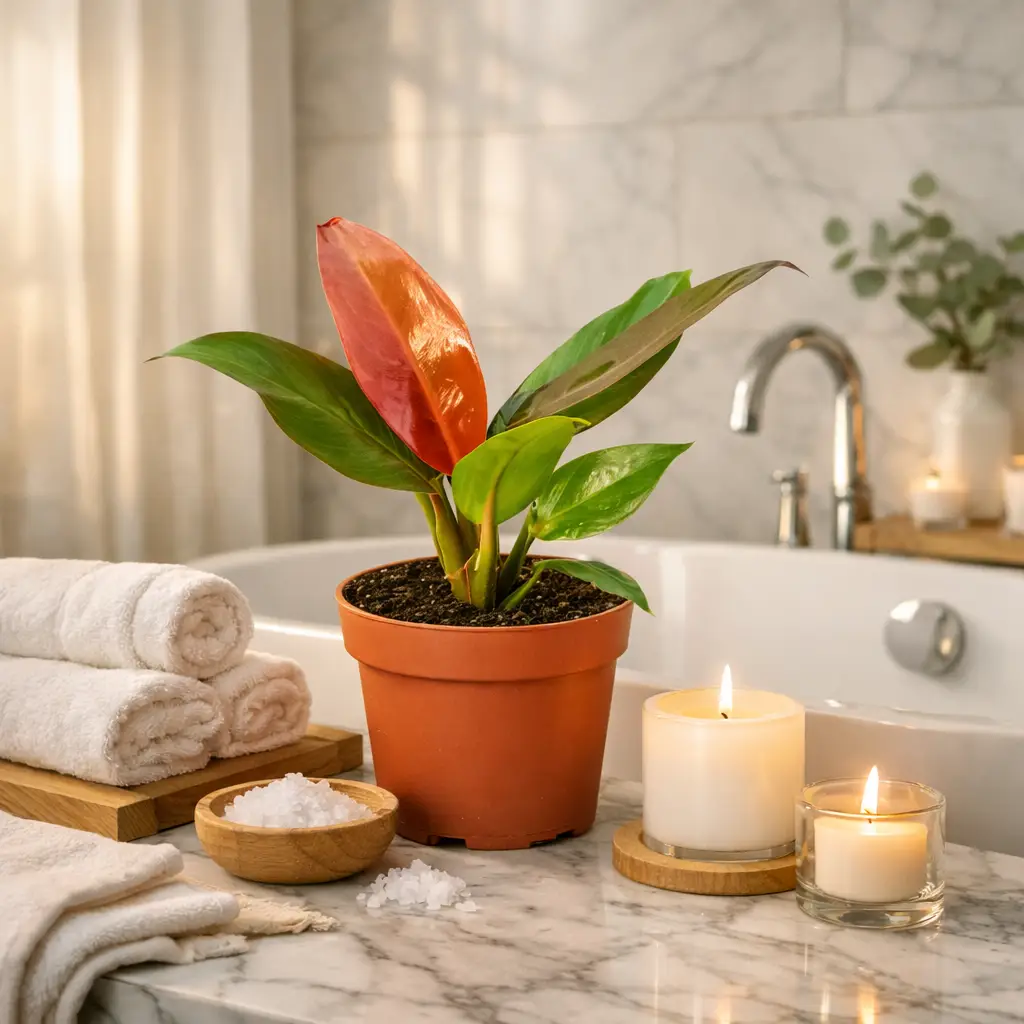 Compact Philodendron Selloum Sun Red plant in terracotta pot with glossy green leaves on Tampa Home & Garden Store