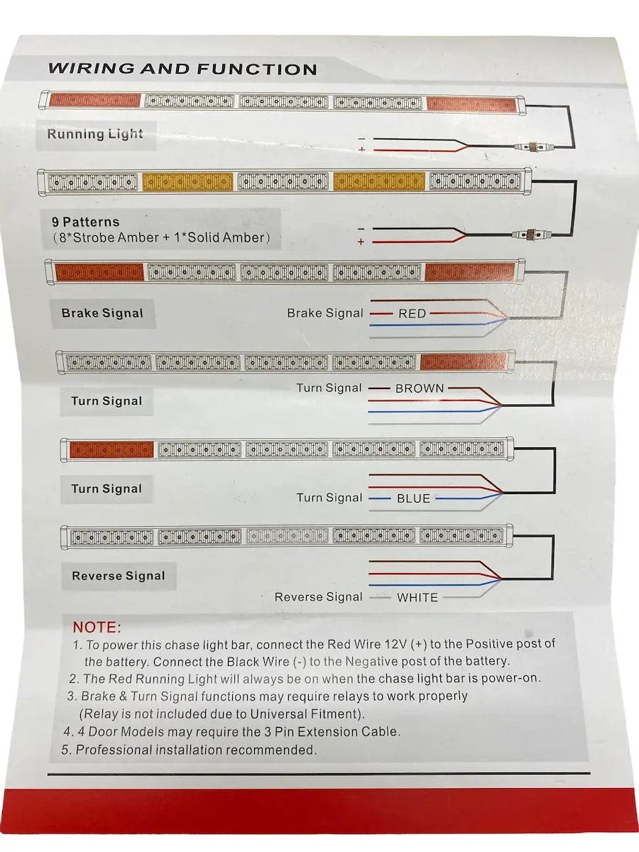 Chase LED Light Bar 32in built-in strobe wiring diagram sheet; amber highlights GGLighting on Tampa Home & Garden Store