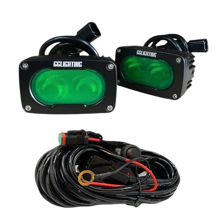 GP10 Offroad LED Pod Bundle with two green LEDs in black housing by GGLighting and harness on Tampa Home & Garden Store