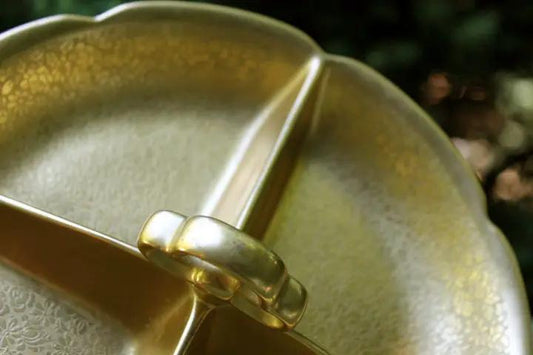 Pickard Divided Bowl Center Holder gold-tone serving dish with center divider on Tampa Home & Garden Store