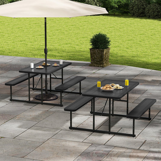 Picnic Table Bench Set for 2-4 People Outdoor Rectangular Camping Dining Table-Black - Tampa Home & Garden Store