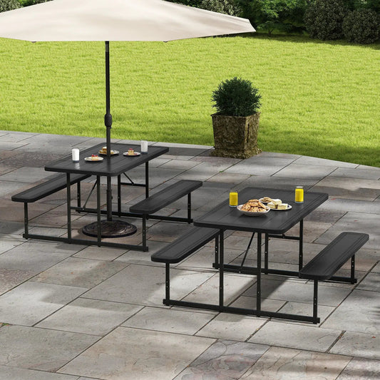 Picnic Table Bench Set for 2-4 People Outdoor Rectangular Camping Dining Table-Black - Tampa Home & Garden Store