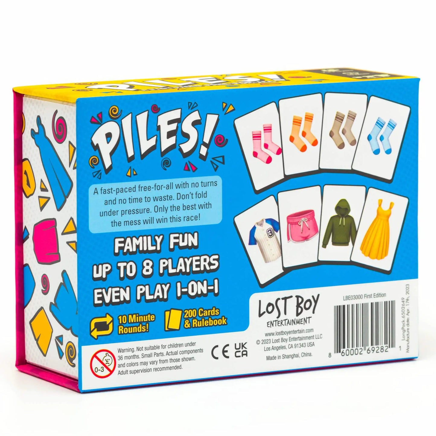 Card game Piles Free For All Race Game by Lost Boy Entertainment, blue box with vibrant card art on Tampa Home & Garden Store