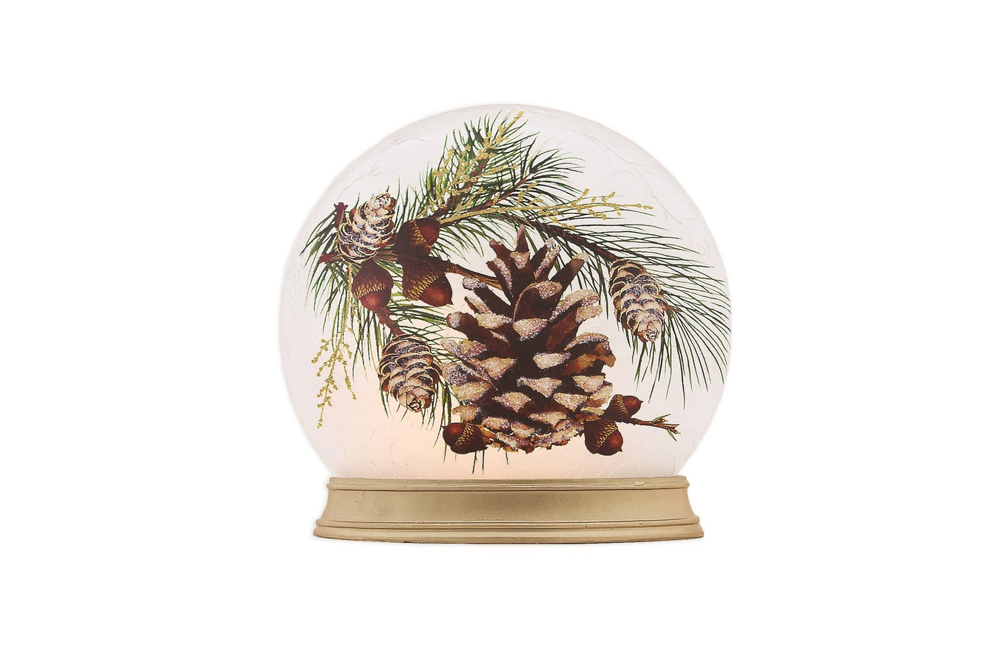 Pine and Acorn Lighted Orb with Resin Base - Tampa Home & Garden Store