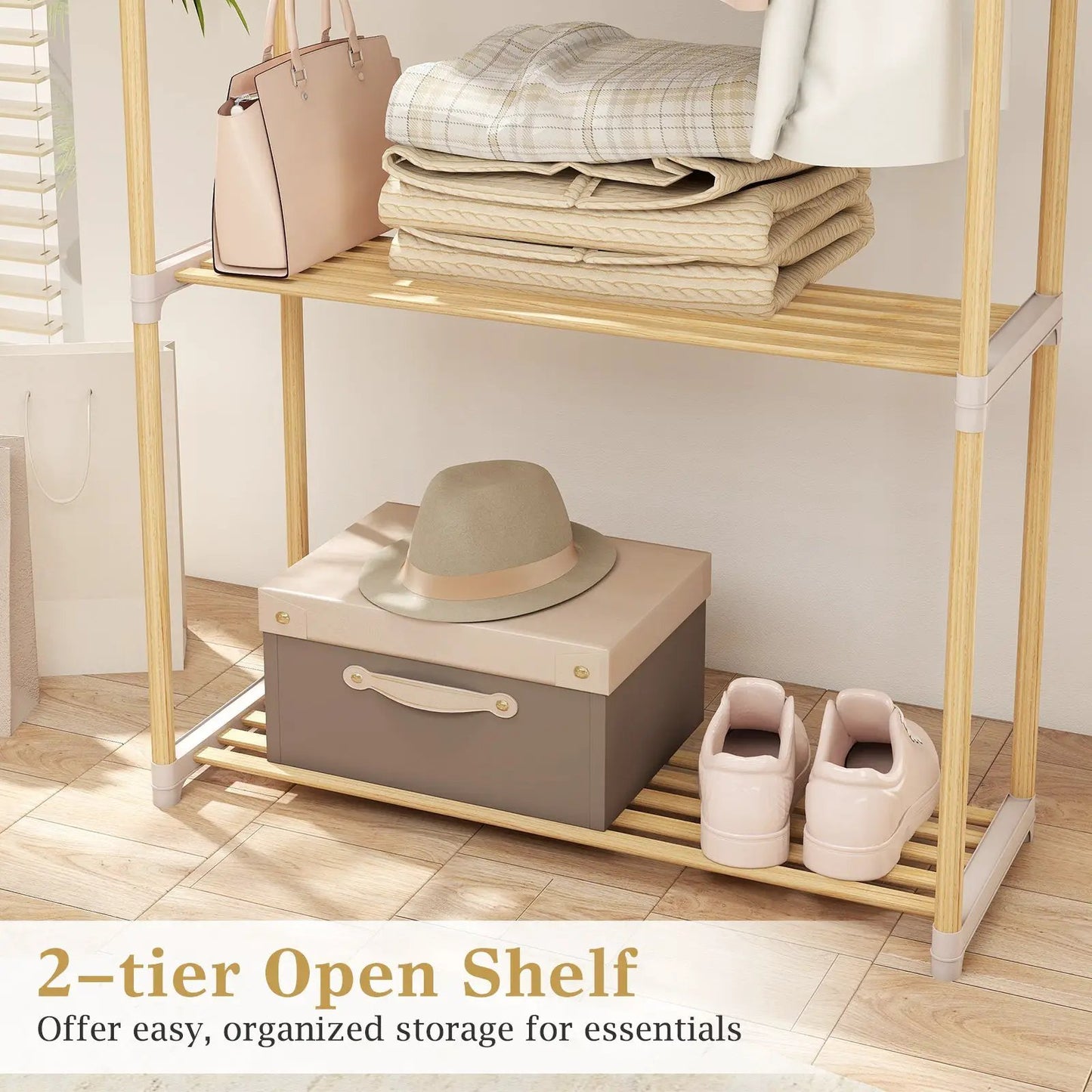 Pine Wood Clothes Rack with 2-Tier Open Shelf gray finish by DirectDeals on Tampa Home & Garden Store