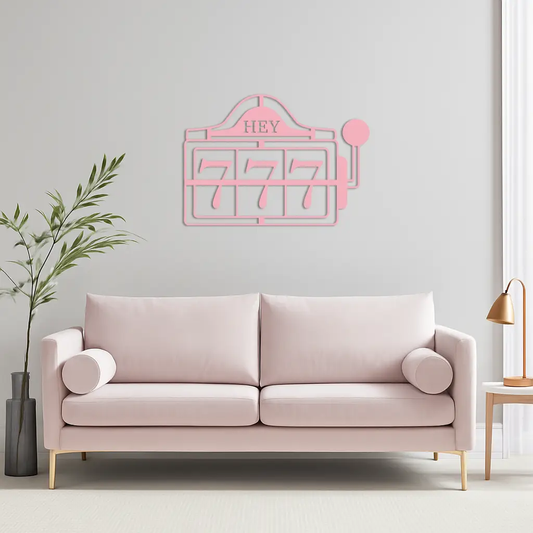 Pink 777 Metal Wall Art slot-machine design, Enova Art, girl power metal wall decor on Tampa Home & Garden Store