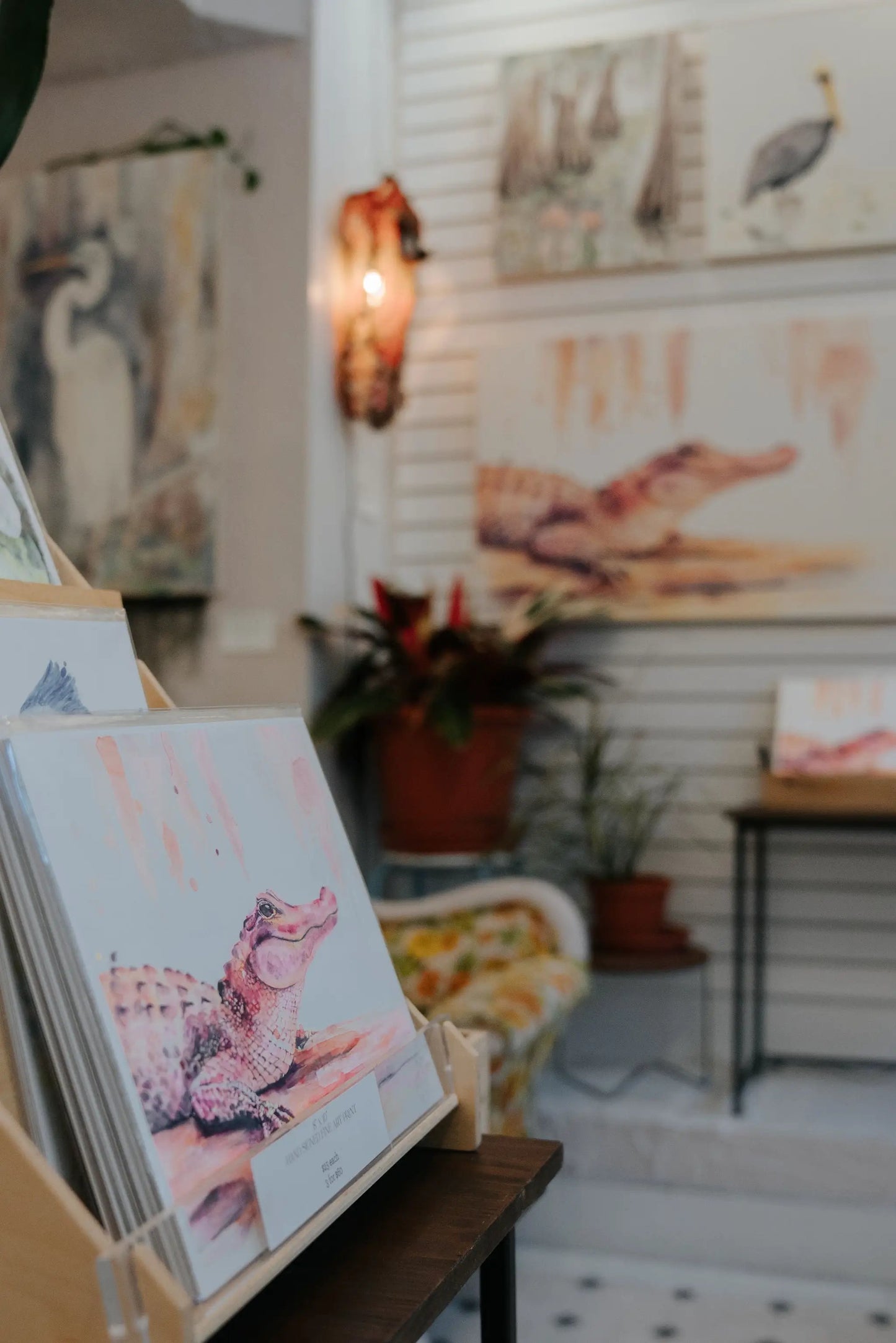 Pink Alligator watercolor fine art print Gertie by Lyla Clayre Studio on Tampa Home & Garden Store