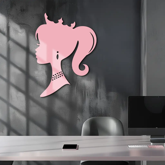 Barbie Silhouette Metal Wall Art Crowned Princess pink profile for chic girl power decor on Tampa Home & Garden Store