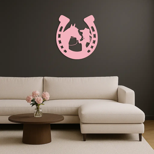 Pink Cowgirl and Horse Silhouette Metal Wall Art by Enova Art, horseshoe wall decor on Tampa Home & Garden Store