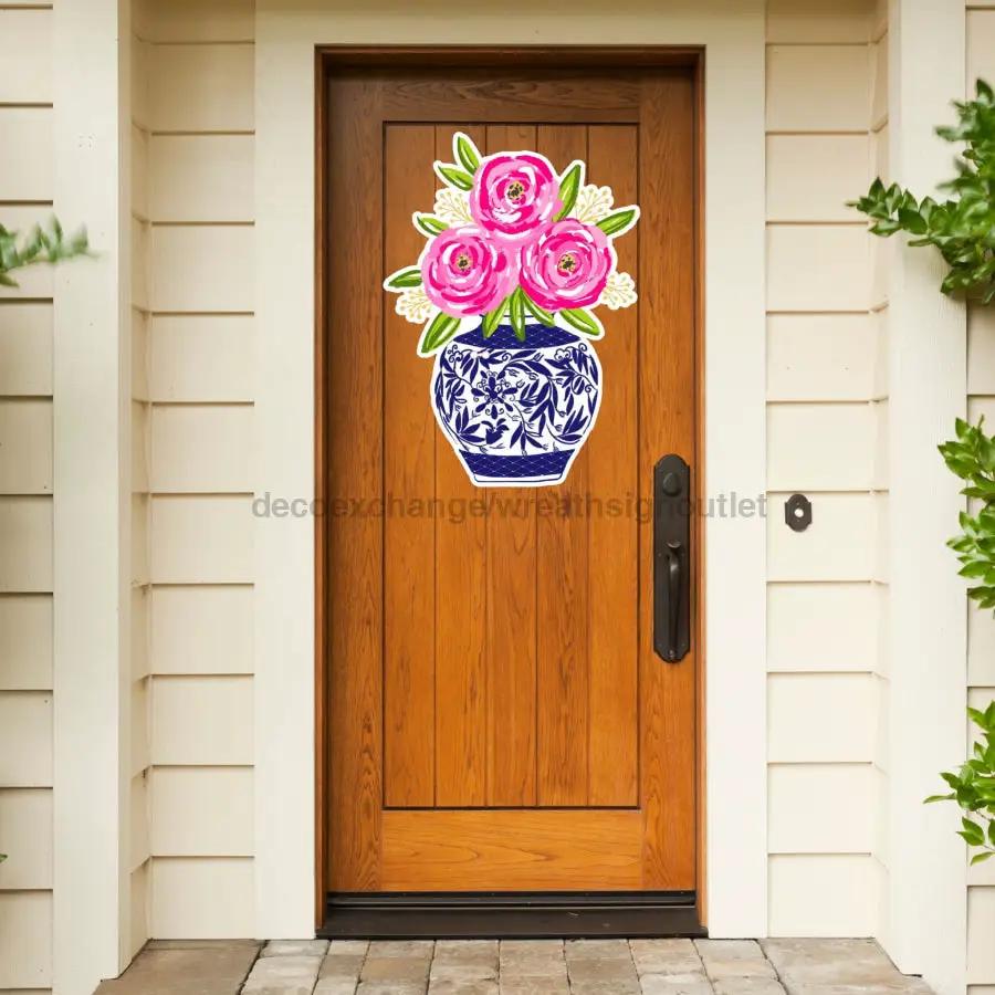 Pink Floral Door Hanger with Cut Bow Holes 22in sign DecoExchange on Tampa Home & Garden Store