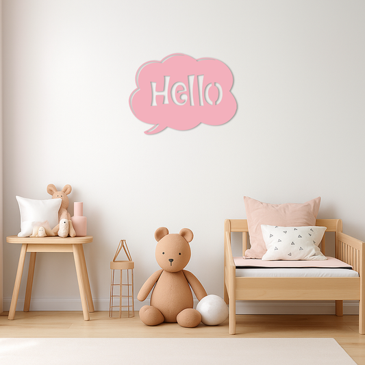 Pink Hello Speech Bubble Metal Wall Art – Playful Greeting Sign - KAFGP011 - Tampa Home & Garden Store