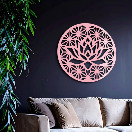 Pink Lotus Flower Metal Wall Art, circular geometric zen design by Enova Art on Tampa Home & Garden Store