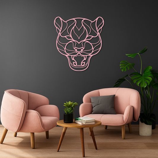 Pink Panther Head Metal Wall Art – Geometric Wild Cat Silhouette Decor - KAFGP019 - Tampa Home & Garden Store
