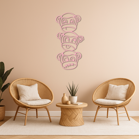 Pink Three Monkeys Metal Wall Art – Playful See No Evil, Hear No Evil, Speak No Evil Design - KAFGP004 - Tampa Home & Garden Store
