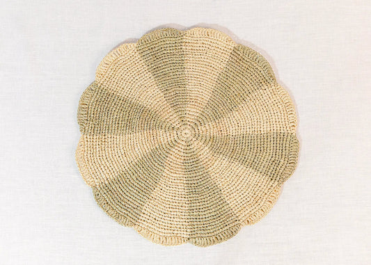 Pinwheel Olive raffia round placemats, set of 4 for table tops by Payton James on Tampa Home & Garden Store