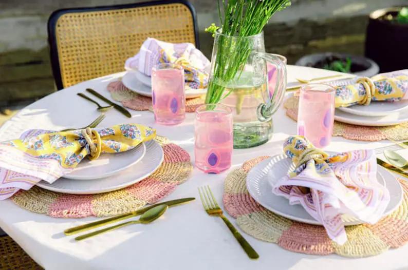 Pinwheel pink raffia crochet round placemats set of four for table tops on Tampa Home & Garden Store