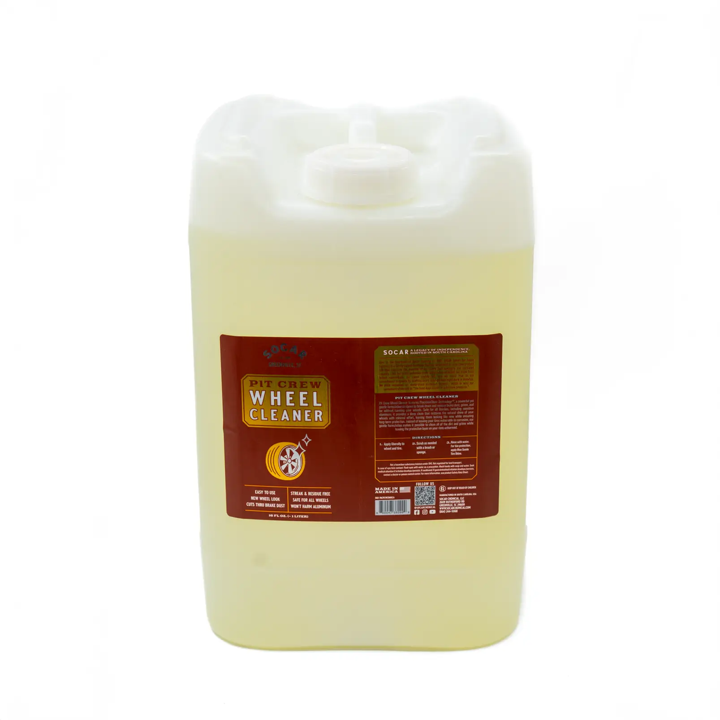 Pit Crew Wheel Cleaner gallon jug with PrecisionClean Tech Socar Chemical red label on Tampa Home & Garden Store