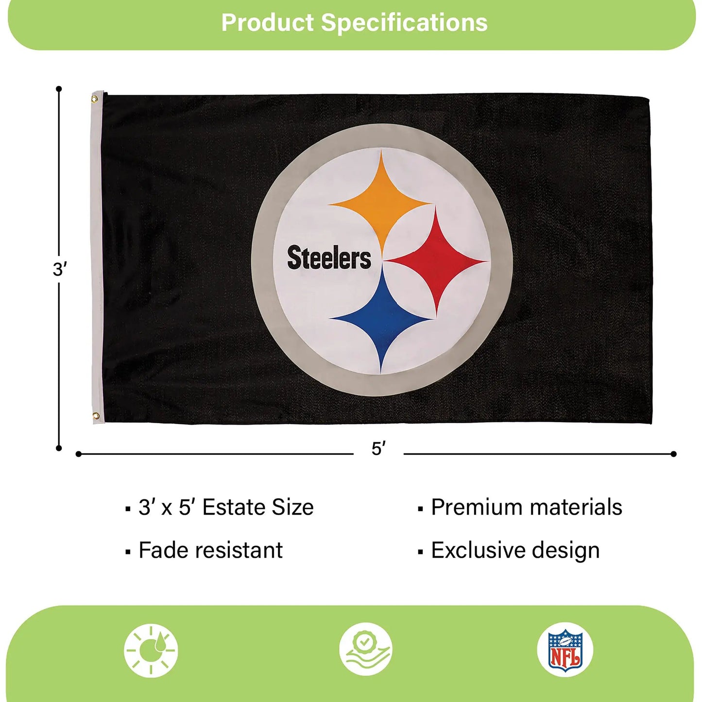 Pittsburgh Steelers estate flag 3x5, sublimated, 2 grommets by Evergreen Enterprises on Tampa Home & Garden Store