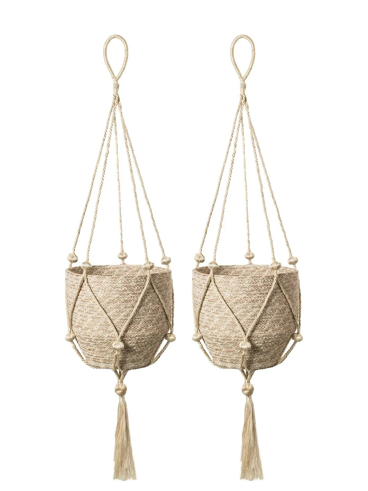 Nadu Handcrafted Plant Hanger in Natural Jute pair of macrame hangers on Tampa Home & Garden Store