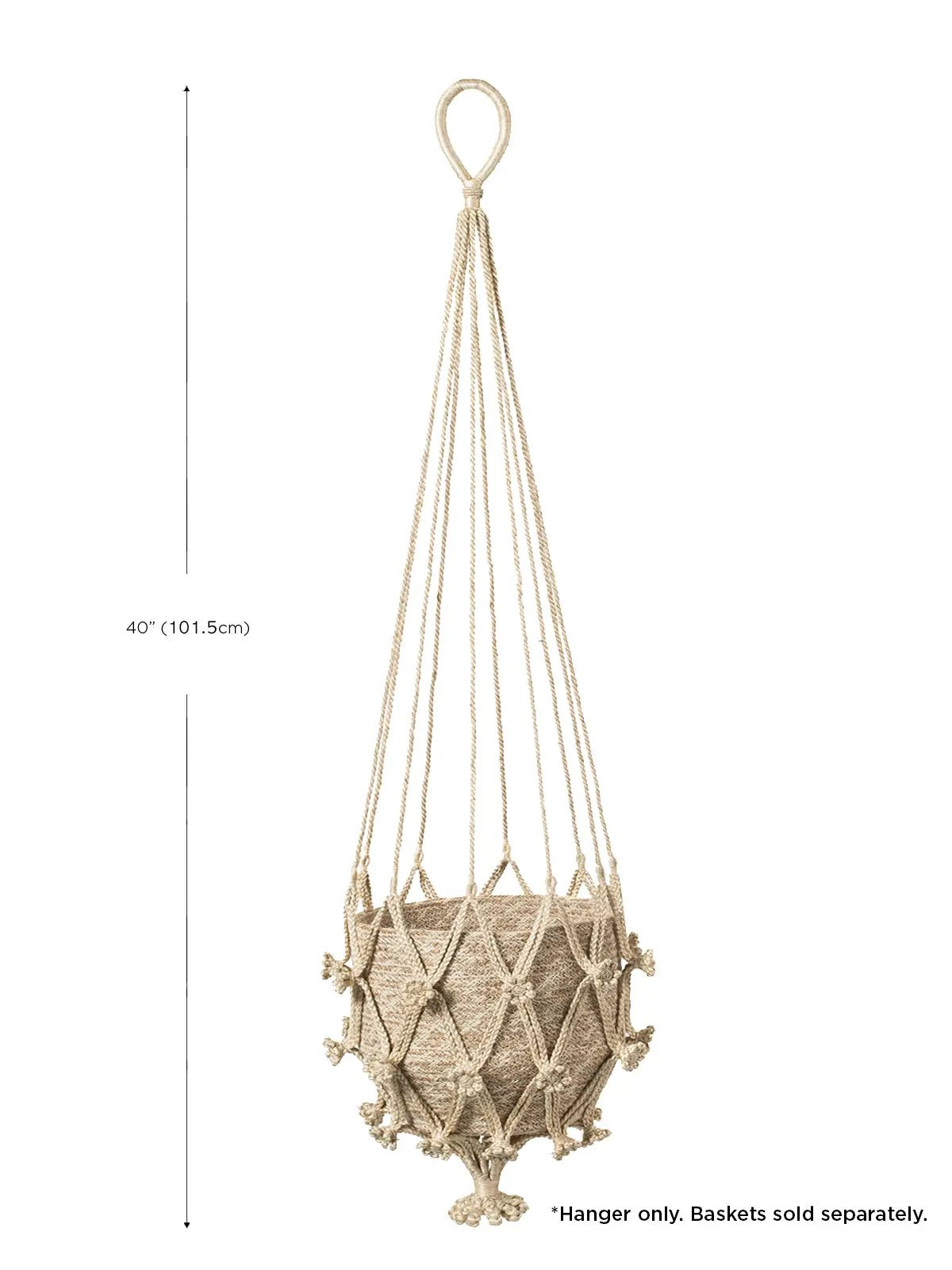 Shuly Plant Hanger by KORISSA, natural beige macrame hanger with knotted basket, 40-inch length on Tampa Home & Garden Store