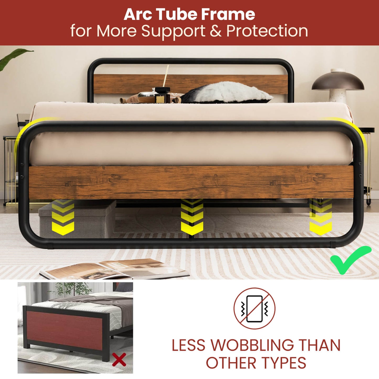 Cama de Plataforma Arc con Cabecero y Piecero - Tamaño Matrimonial