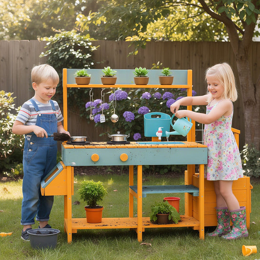 Play Kitchen for Kids Wooden Toy Kitchen Playset Pretend Mud Kitchen - Tampa Home & Garden Store