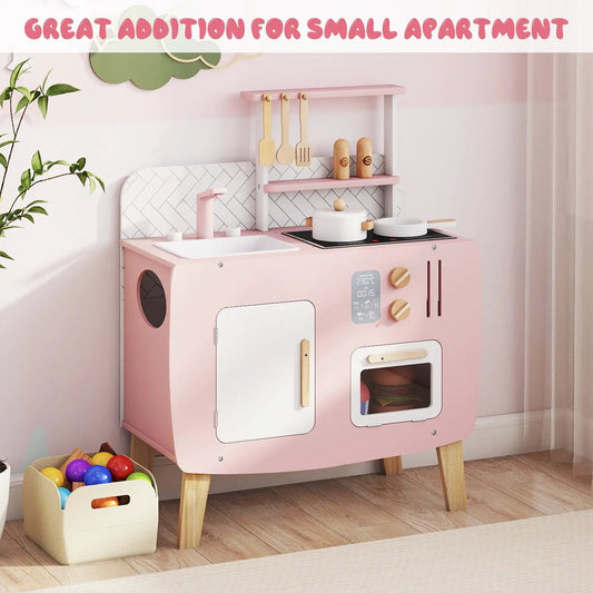 DirectDeals pink wooden kids kitchen playset with stove, sink and oven and hanging utensils on Tampa Home & Garden Store