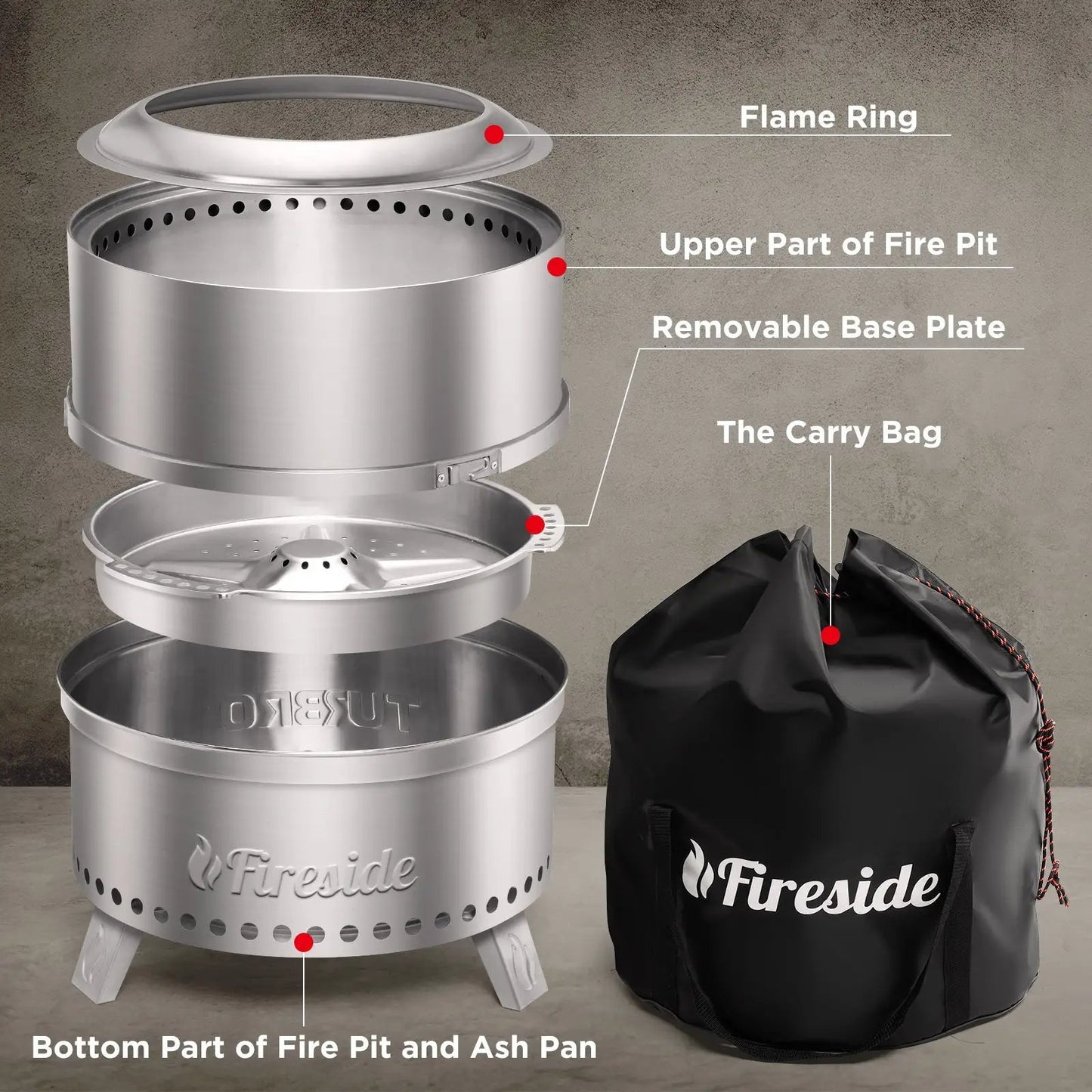 Pluto R19 SS Smokeless Outdoor Fire Pit stainless steel by TURBRO with carry bag on Tampa Home & Garden Store