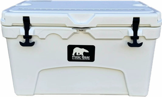 Polar Bear 45 Hard Cooler white with black side latches and Polar Bear Coolers logo on Tampa Home & Garden Store