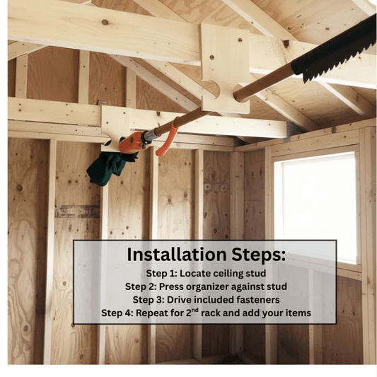 Pole Saw & Pool Skimmer Organizer – Shed Storage Hook for Long Tools - Tampa Home & Garden Store