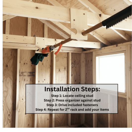 Pole Saw & Pool Skimmer Organizer – Shed Storage Hook for Long Tools - Tampa Home & Garden Store