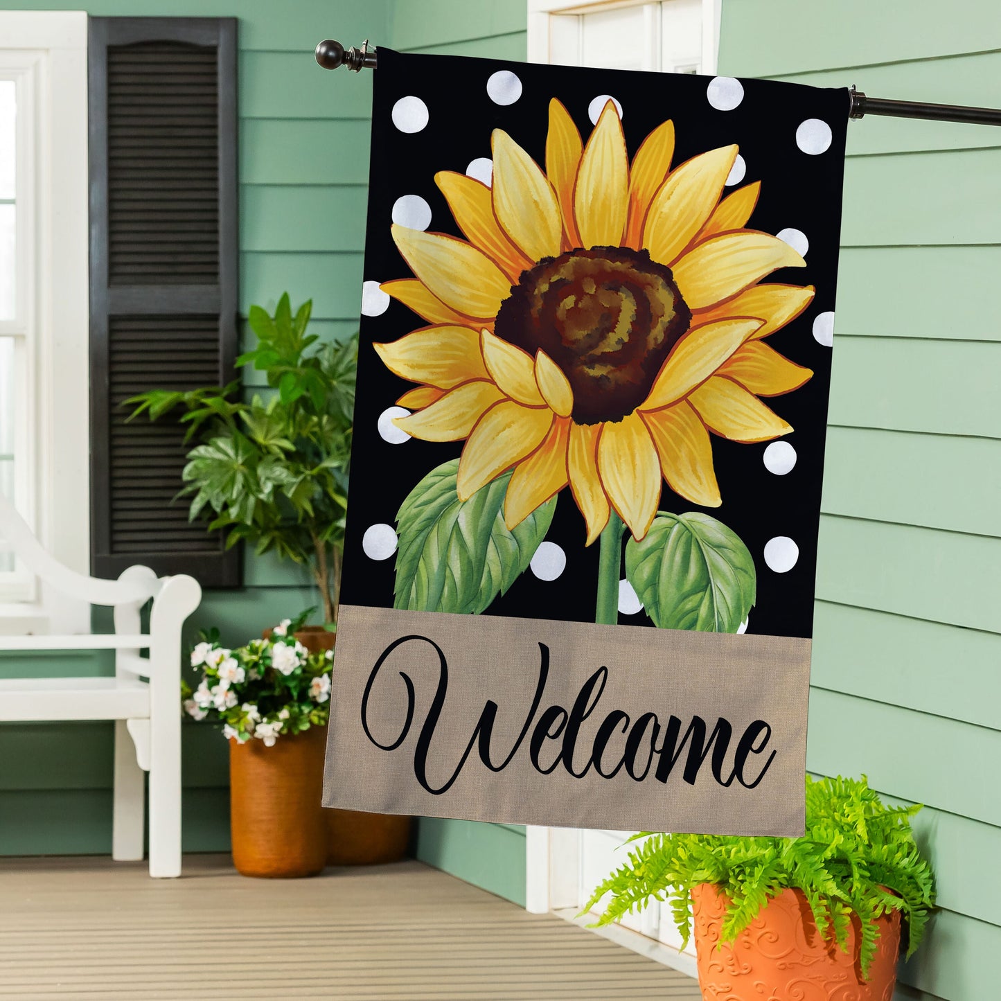Polka Dot Sunflower Burlap House Flag - Tampa Home & Garden Store