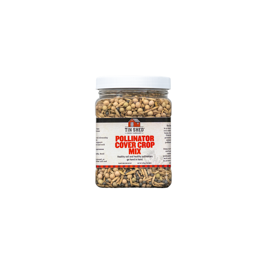 Pollinator Cover Crop Mix seed jar Tin Shed Seed Company, 1.25 lb covers 900–1,200 sq ft on Tampa Home & Garden Store