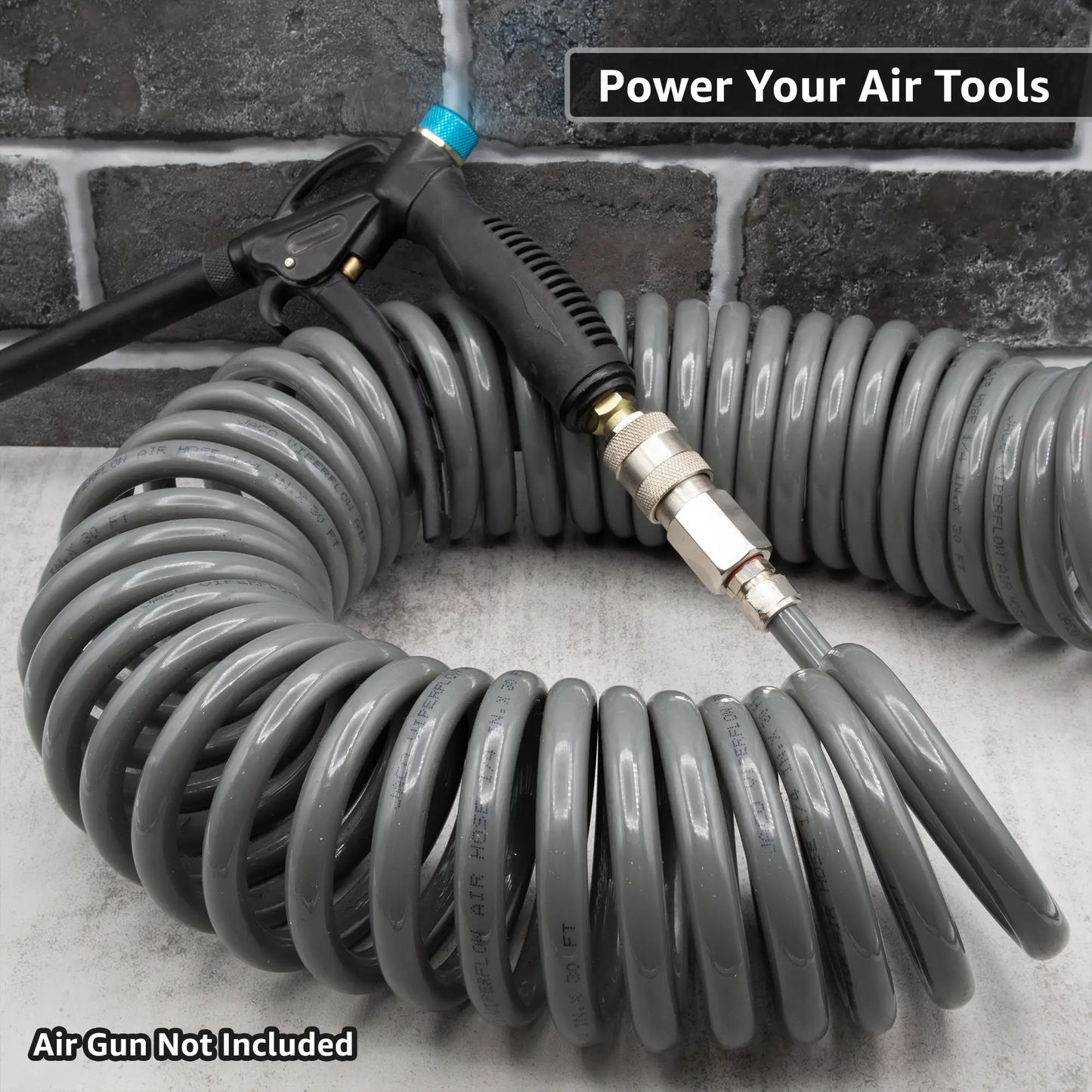 Polyurethane Coiled Air Hose Kit - 1/4" x 30 ft | with Air Compressor Fittings - Tampa Home & Garden Store