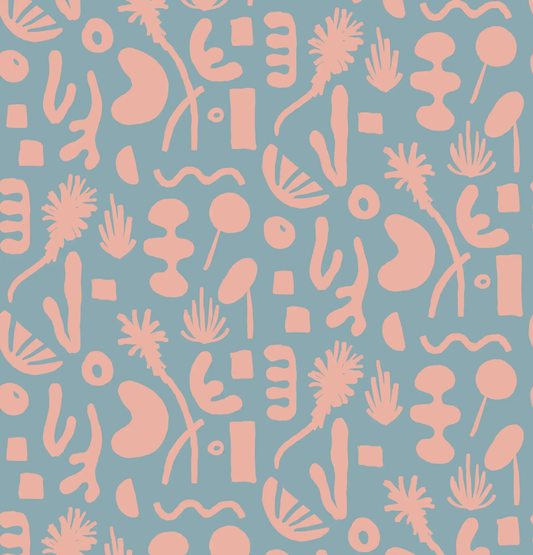 Pool Side Wallpaper in blue and pink with abstract shapes by Samantha Santana Creative on Tampa Home & Garden Store