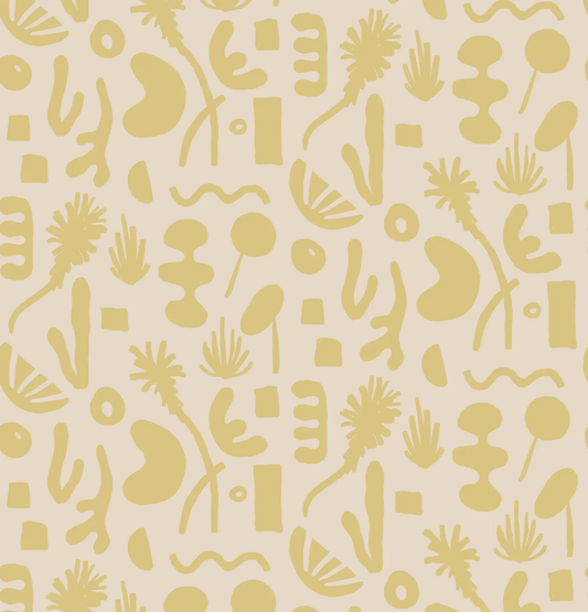 Pool Side Wallpaper tan and lemon abstract shapes by Samantha Santana Creative on Tampa Home & Garden Store
