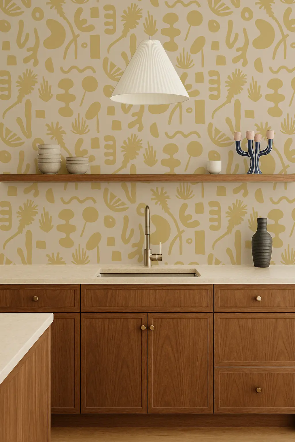 Pool Side Wallpaper tan and lemon with abstract motifs Samantha Santana Creative on Tampa Home & Garden Store
