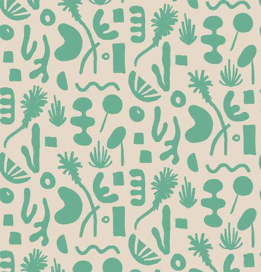 Pool Side Wallpaper tan and teal abstract pattern by Samantha Santana Creative on Tampa Home & Garden Store