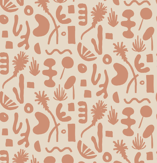 Pool Side Wallpaper tan and terra cotta abstract tropical motif by Samantha Santana Creative on Tampa Home & Garden Store