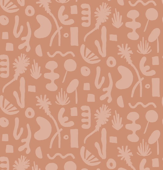 Wallpaper Pool Side Terra Cotta Palm Springs with blush pink abstract tropical shapes on terracotta on Tampa Home & Garden Store