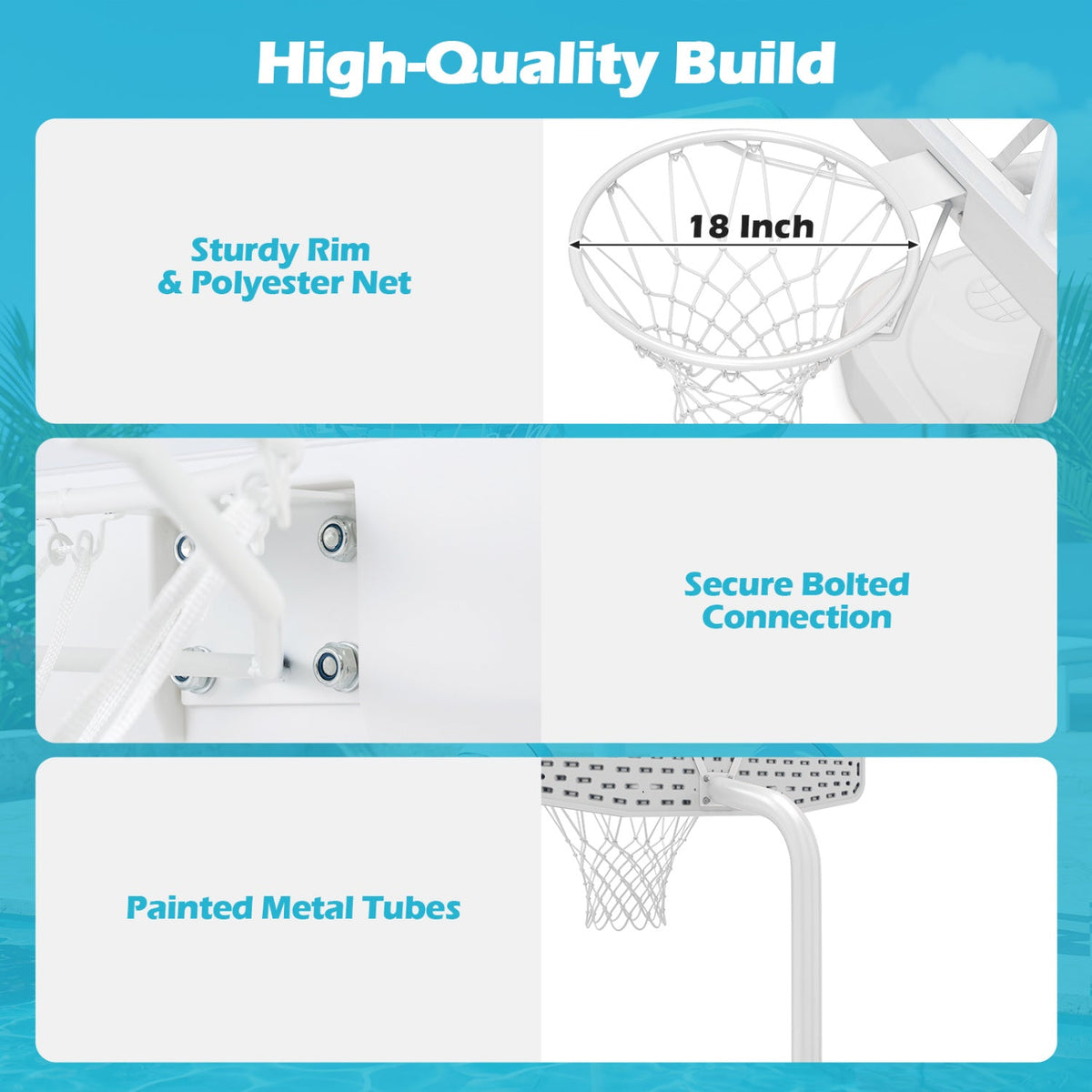 Pool Basketball Hoop Set DirectDeals, with 2 balls and pump, 18 inch hoop, sturdy white rim on Tampa Home & Garden Store