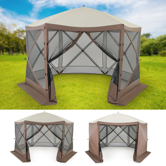 GemGear pop-up 6-sided gazebo with mesh netting walls in coffee color, instant setup on Tampa Home & Garden Store