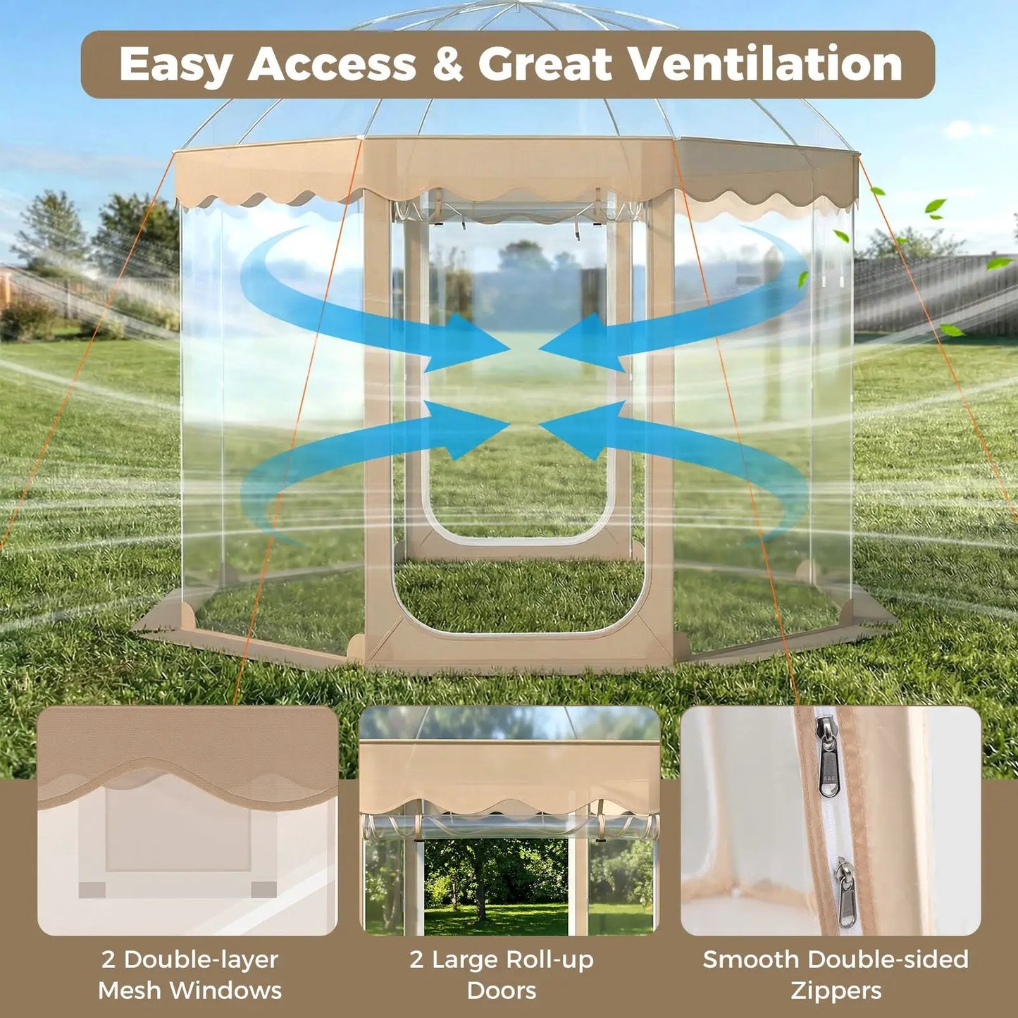 Pop Up Bubble Tent 10x10 ft weatherproof pod with beige canopy and clear PVC walls on Tampa Home & Garden Store