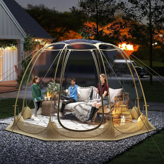 Pop Up Bubble Tent 8.5x8.5 ft transparent igloo beige frame DirectDeals for backyard use on Tampa Home & Garden Store