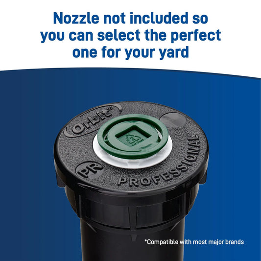 Orbit pressure-regulating spray head with flush cap, black body and green center on Tampa Home & Garden Store