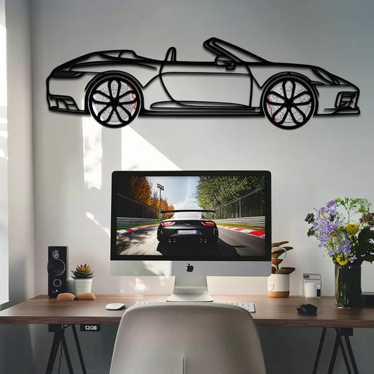 Porsche 911 Convertible silhouette metal wall art black open-top car decor Enova Art on Tampa Home & Garden Store